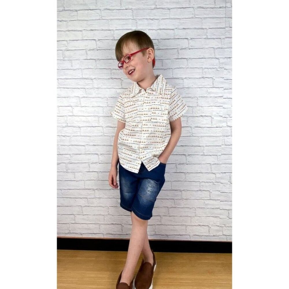 Boy's Gold & Black Aztec Geometric Woven Button Down 4T‎
